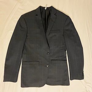 Bar III 2-button Slim Fit Sport Coat - Dark Navy - Tan Windowpane Plaid - 38R